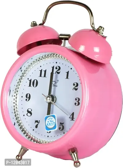 Sigaram Metal Twin Bell Analogue Battery Operated Heart-Eyes Smiling Smiley Alarm Clock for Bedroom Living Room Heavy Sleepers Kids - Pink-thumb2