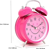 Sigaram Smily Metal Twin Bell Analogue Battery Operated Heart-Eyes Smiling Smiley Alarm Clock for Bedroom Living Room Heavy Sleepers Kids - Pink-thumb2