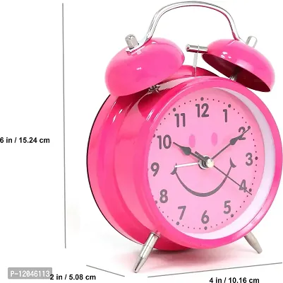 Sigaram Smily Metal Twin Bell Analogue Battery Operated Heart-Eyes Smiling Smiley Alarm Clock for Bedroom Living Room Heavy Sleepers Kids - Pink-thumb3