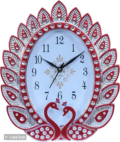 Analog Wall Clock Peacock Design Modern Art Clock Home Decorative Big Wall Clocks for Living Room Bedroom Dining Room (Red)