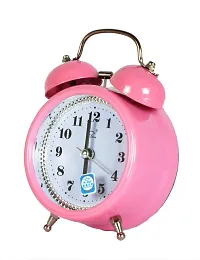 Sigaram Metal Twin Bell Analogue Battery Operated Heart-Eyes Smiling Smiley Alarm Clock for Bedroom Living Room Heavy Sleepers Kids - Pink-thumb3