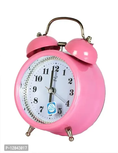 Sigaram Metal Twin Bell Analogue Battery Operated Heart-Eyes Smiling Smiley Alarm Clock for Bedroom Living Room Heavy Sleepers Kids - Pink-thumb4