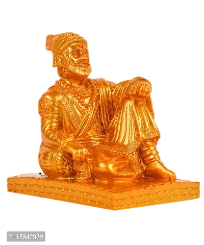 Gold Color Ceramic Chatrapathi Shivaji Statue Decorative Showpiece - 9 cm