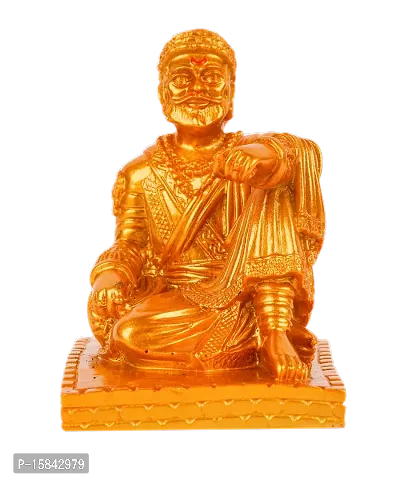 Gold Color Ceramic Chatrapathi Shivaji Statue Decorative Showpiece - 9 cm-thumb2