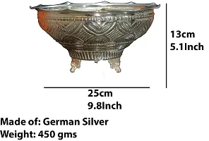 Sigaram German Silver 10X5 Inch Designed Flower Basket For Home Pooja Decor K3109 Silver Plated-thumb2