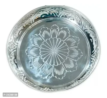 Sigaram German Silver 8 Inch Floral Designed Plate With Stand For Home Pooja Decor K3126 Silver Plated