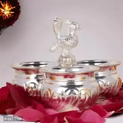 Sigaram German Silver 9 Inch Floral Designed Plate With Stand for Home Pooja Decor K2369 Silver Plated