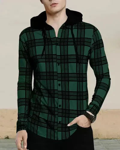 EYEBOGLER Men Checkered Hooded Neck T-Shirt