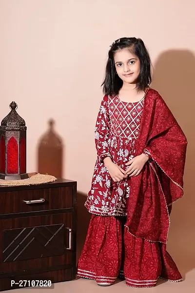 Kids Girls Party Wear Kurta Sharara Set-thumb3