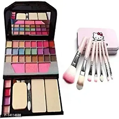 Stylish Fancy Makeup Kit 7 Pcs Kitty Makeup Brush Set (Pack Of 2 Pieces) Multicolor For Women And Girls