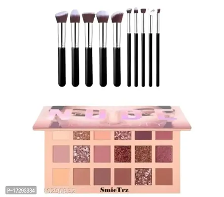 Nude Eyeshadow and 10 pcs Makeup Brush Set For Blending.