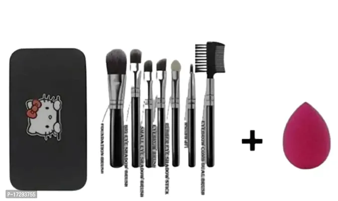 Black Makeup Brush Set 7 pcs Brush and 1 pcs Blender.