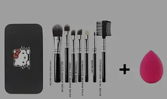 Black Makeup Brush Set 7 pcs Brush and 1 pcs Blender.-thumb1