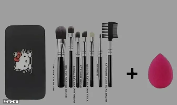 Black Makeup Brush Set 7 pcs Brush and 1 pcs Blender.-thumb2