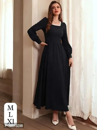 Elegant Black Georgette Solid Gown For Women