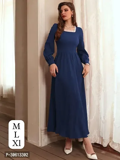 Elegant Navy Blue Georgette Solid Gown For Women-thumb0