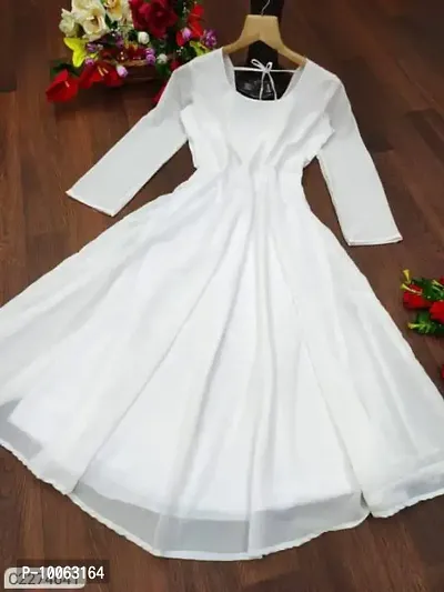 Stylish Georgette White Fit And Flare Gown For Women-thumb0