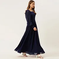 Attractive Flared Navy Blue Solid Georgette Anarkali Gown For Women-thumb1