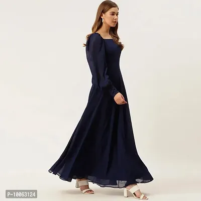 Attractive Flared Navy Blue Solid Georgette Anarkali Gown For Women-thumb2