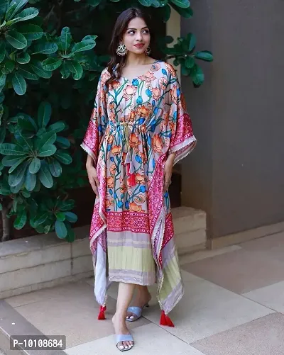 Elegant Satin Multicoloured Bandhani Print Kaftan Kurta For Women-thumb2
