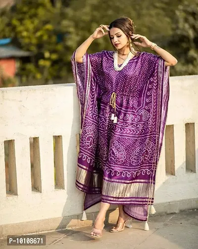 Elegant Satin Silk Purple Bandhani Print Kaftan Kurta For Women