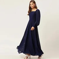 Attractive Flared Navy Blue Solid Georgette Anarkali Gown For Women-thumb2