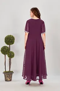 Stylish Georgette Purple Asymmetric Short Sleeve Gown For Women-thumb1