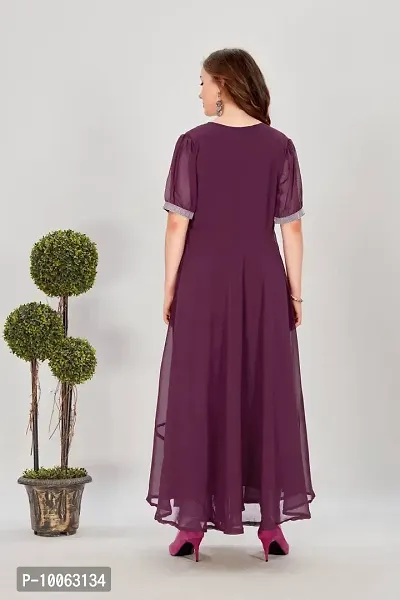 Stylish Georgette Purple Asymmetric Short Sleeve Gown For Women-thumb2
