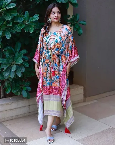 Elegant Satin Multicoloured Bandhani Print Kaftan Kurta For Women-thumb0
