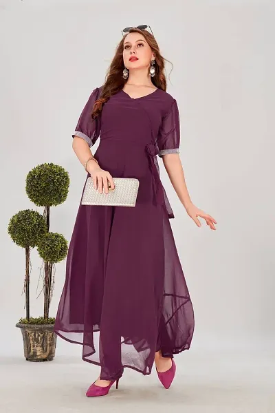 Stylish Georgette Maroon Tie-Up Long Gown For Women