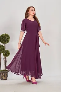 Stylish Georgette Purple Asymmetric Short Sleeve Gown For Women-thumb2