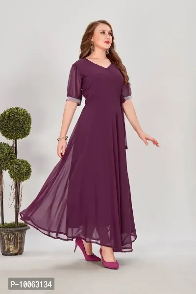 Stylish Georgette Purple Asymmetric Short Sleeve Gown For Women-thumb3