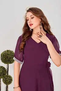 Stylish Georgette Purple Asymmetric Short Sleeve Gown For Women-thumb3