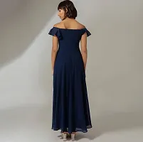 Attractive Flared Navy Blue Solid Georgette Gown For Women-thumb1