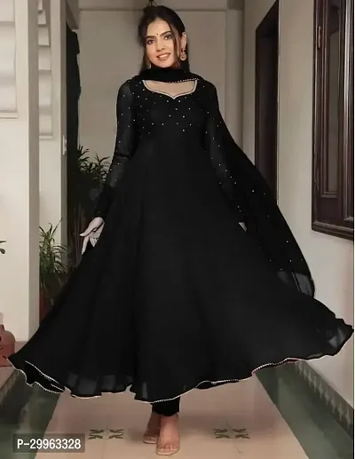 Stylish Black Embellished Georgette Gown For Women-thumb0