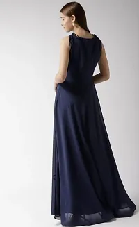 Stylish Georgette Navy Blue Shoulder Strap Sleeveless Fit And Flare Maxi Gown For Women-thumb1