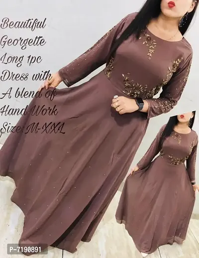 Stylish Fancy Georgette With Embroidery Work With Lock Moti Gown For Women-thumb0