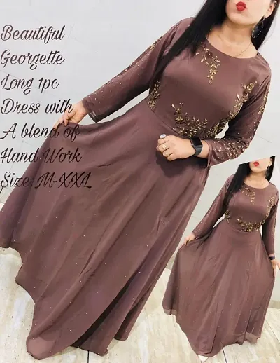 Stylish Fancy Georgette With Embroidery Work With Lock Moti Gown