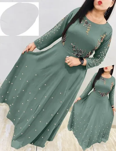 Stylish Fancy Georgette With Embroidery Work With Lock Moti Gown For Women