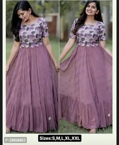 Purple coloured Gorgorette Gown For women-thumb0