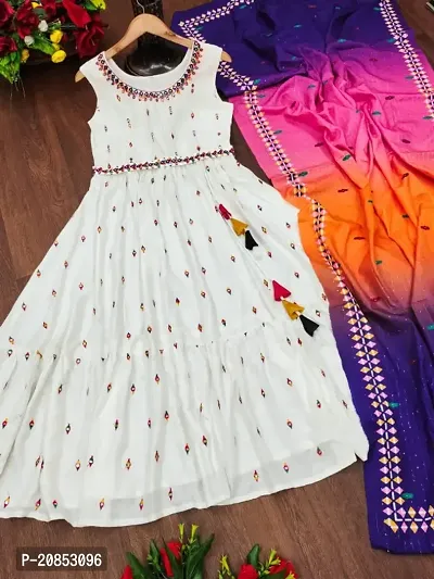 Attractive Chanderi silk sleeveless Gown for Women with dupatta