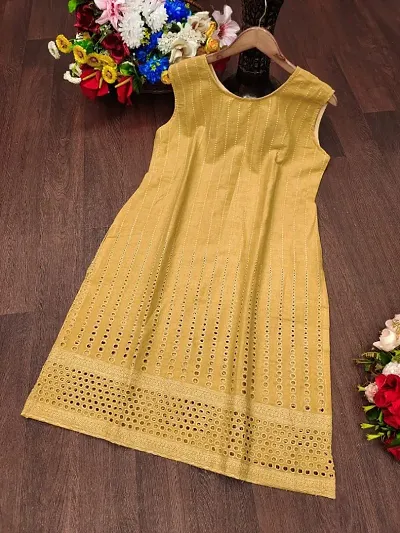 Fancy Cotton Stitched Sleeveless Kurtis