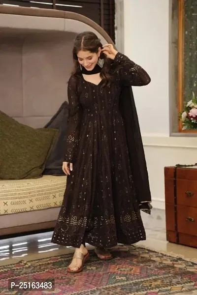 Beautiful Georgette Embroidered Kurta With Dupatta For Women