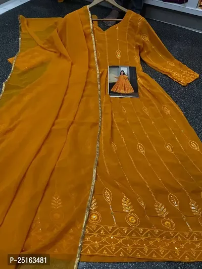 Beautiful Georgette Embroidered Kurta With Dupatta For Women-thumb2