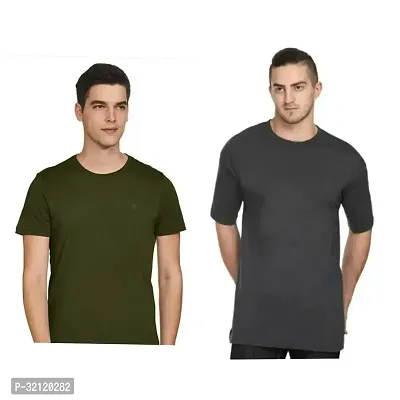 Elegant Polyester Blend Solid Round Neck Tees For Men-Pack Of 2