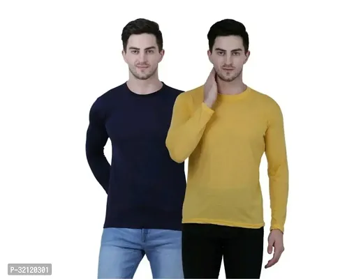 Elegant Polyester Blend Solid Round Neck Tees For Men-Pack Of 2