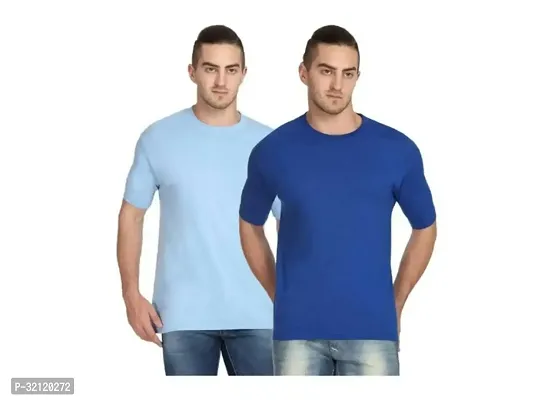 Elegant Polyester Blend Solid Round Neck Tees For Men-Pack Of 2