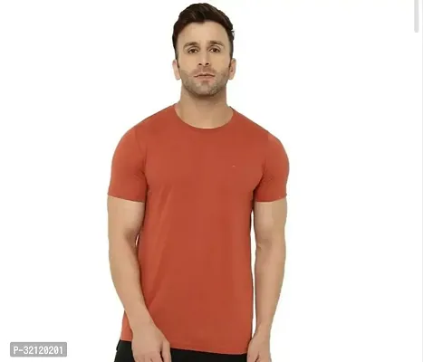 Elegant Polyester Blend Solid Round Neck Tees For Men