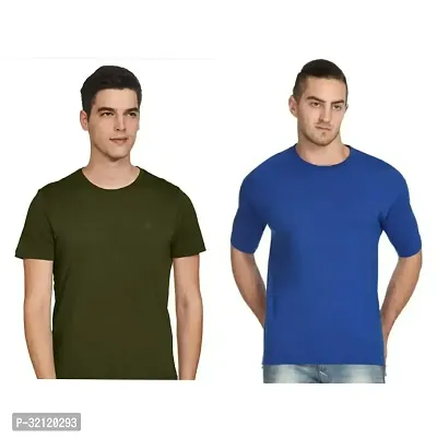 Elegant Polyester Blend Solid Round Neck Tees For Men-Pack Of 2