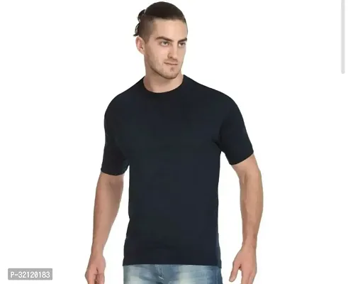 Elegant Polyester Blend Solid Round Neck Tees For Men-thumb0